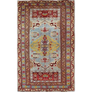 Antique Turkish Oushak Rug in Light Blue Background and Border For Sale