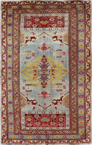 Antique Turkish Oushak Rug in Light Blue Background and Border