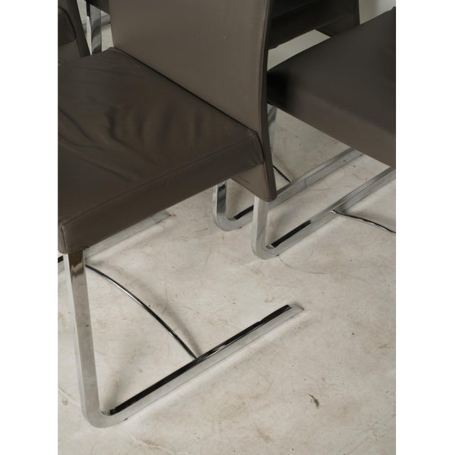 2020s Set of Six Modernist Dining Chairs Plush Leather Chrome Hydraulic Adjustable Backrests For Sale - Image 5 of 9