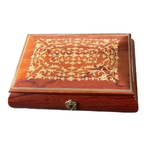 1970s Italian Collage Carved Wood Marquetry Box