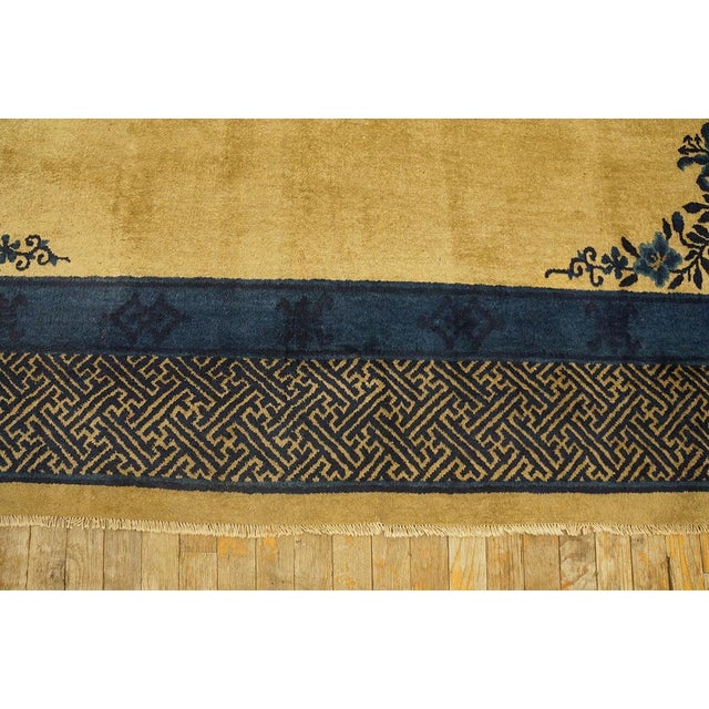 Champagne A Beige Ground Highlighted by a Central Round Medallion of Floral Motifs in Deep Indigo Blue. For Sale - Image 8 of 12