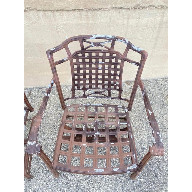 Metal Late 20th Century Cast Aluminum Basket Weave Lattice Patio Outdoor Rocking Lounge Chairs - A Pair For Sale - Image 7 of 10