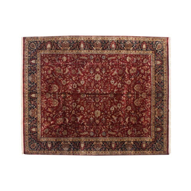 Burgundy Fine Indian Mohajeran Sarouk Design Rug - 11'9" X 14'11" For Sale - Image 8 of 8