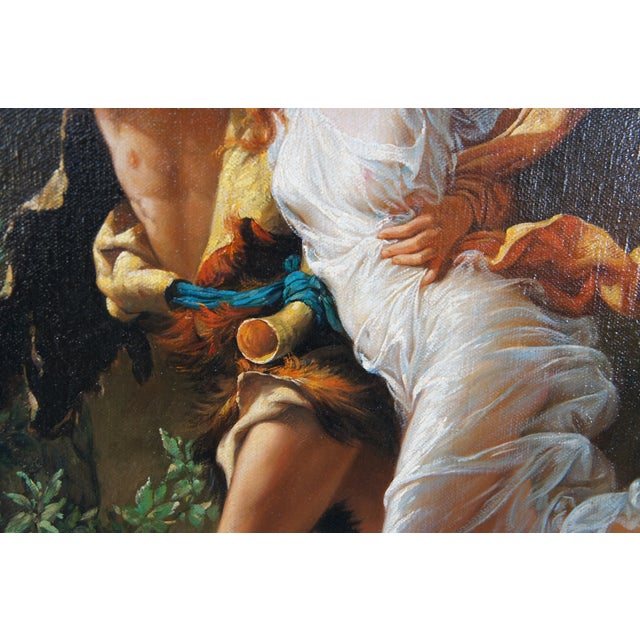 Wood Late 20th Century The Storm Boy Girl Romantic Rainstorm Oil Painting After Pierre Auguste Cot 47" For Sale - Image 7 of 12