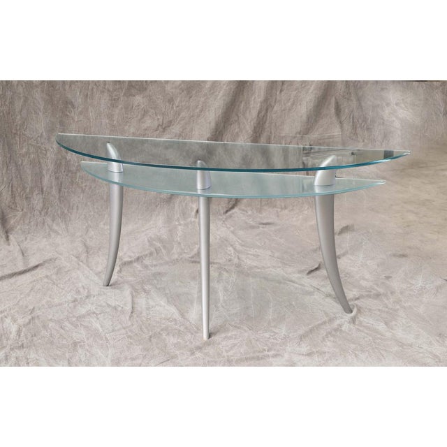 Wood Italian Glass Console at Two Heights For Sale - Image 7 of 11