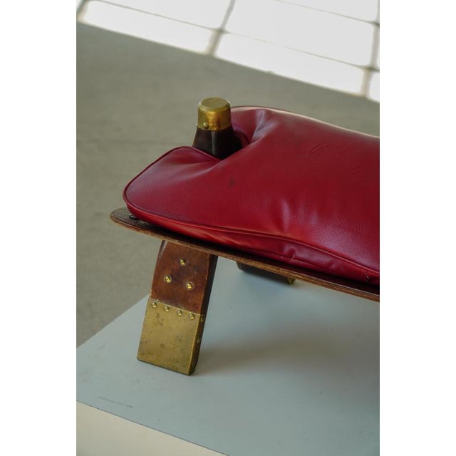 Moroccan Camel Saddle Stool in Stained Wood, Brass and Leather, North Africa, 1980 For Sale - Image 13 of 18