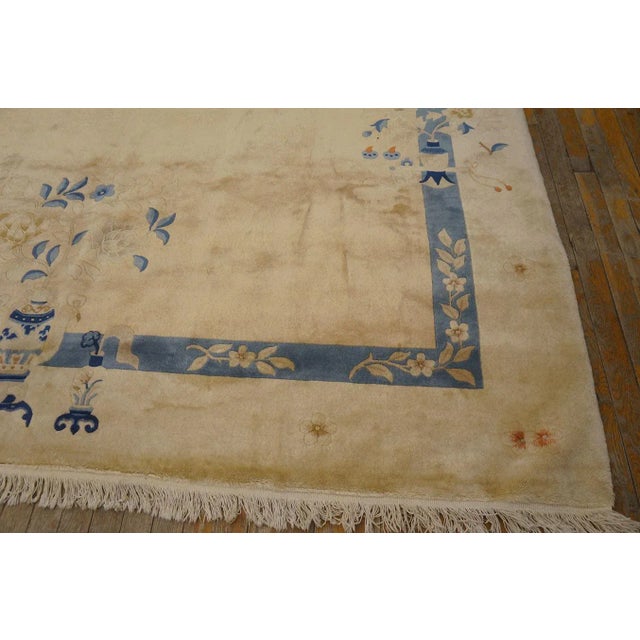 1980s 1920s Tan Sand Vase Floral Vintage Chinese Peking Carpet 8' '' X 9' 8'' Wool Knotted Rug For Sale - Image 5 of 12