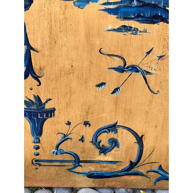 Pair of Hand Painted Blue Chinoiserie Chic Wall Hanging Giltwood Panels For Sale - Image 15 of 16