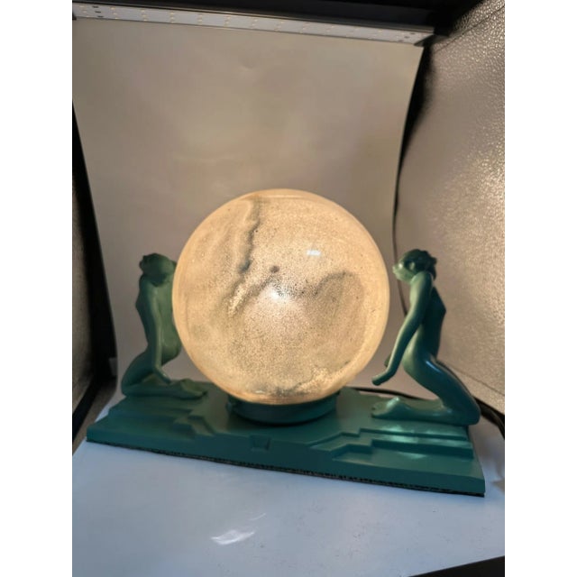 Frankart Art Deco Nude Female Figurals With 1920s Mercury Glass Globe For Sale - Image 10 of 11