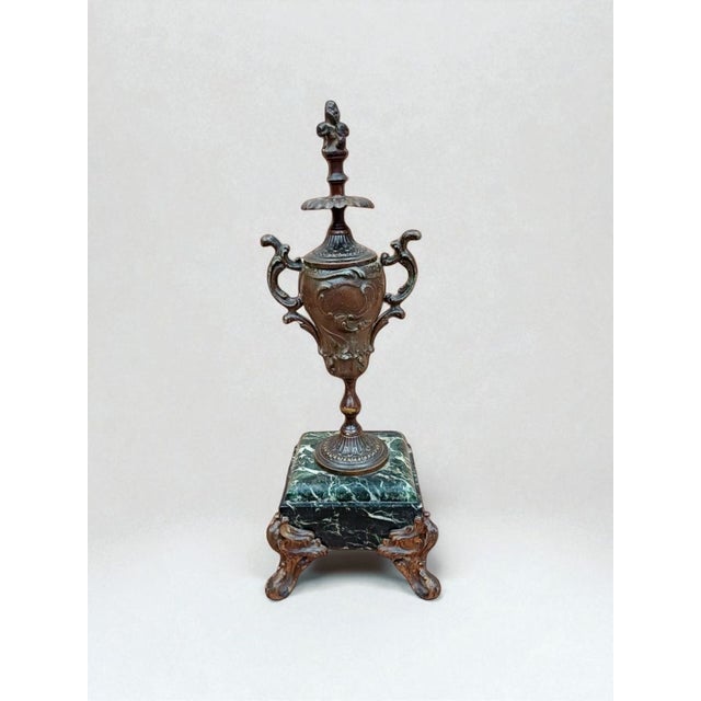 Metal Antique French Louis XV Revival Bronze Baluster Vase Urn on Verde Antico Marble Base, 19th Century For Sale - Image 7 of 7