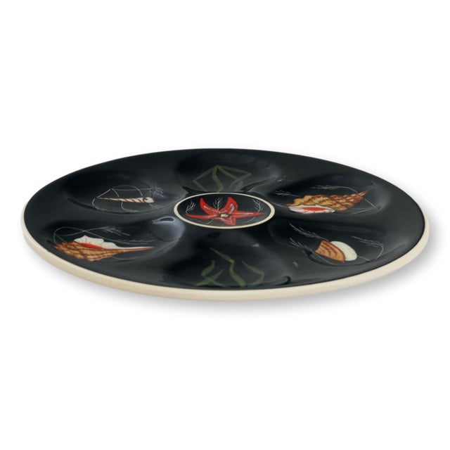 Black Mid 20th Century Quimper Guy Trévoux Black-Ground Oyster Service — Master W/ 6 Plates For Sale - Image 8 of 10