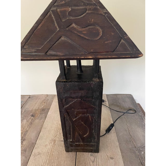 Ethnic Wooden Table Lamp, 1970s For Sale - Image 6 of 7