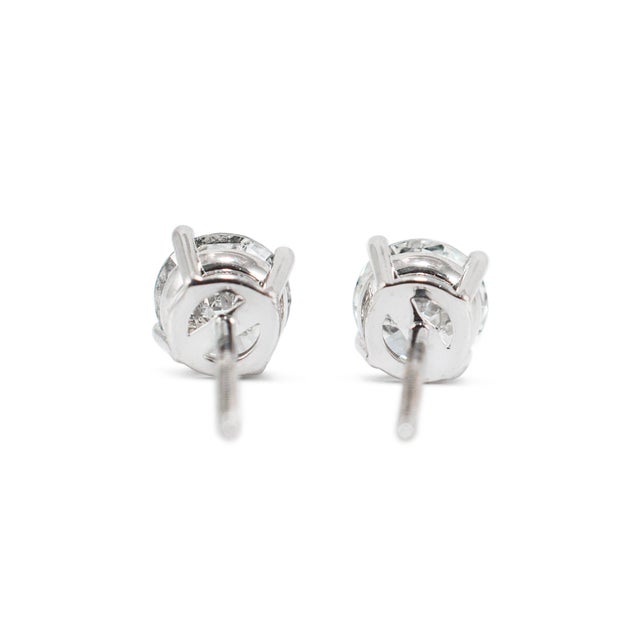 14k White Gold 4 Prong Screw Back 1.40 Ct Round Diamond Stud Earrings, A Pair For Sale In Houston - Image 6 of 8
