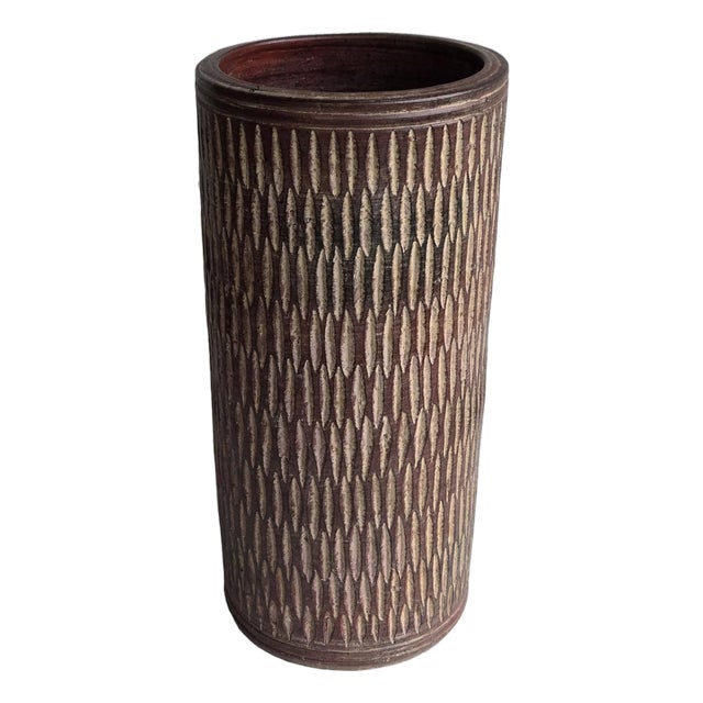 Mid 20th Century Danish Style Sgraffito Stoneware Umbrella & Cane Stand For Sale