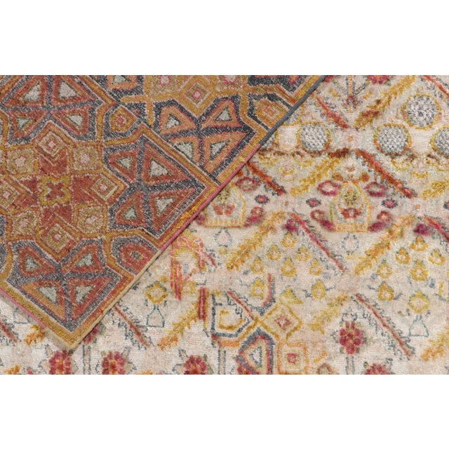 Textile Rug & Kilim’s Hand-Knotted Floral Rug in Red, Gold, Blue Geometric Pattern For Sale - Image 7 of 7
