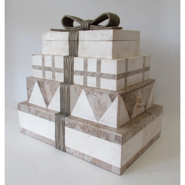 This wonderful, "Behemoth," C.1980's, Renoir, Tessellated stone, Large-sized, 4-tiered lidded jewelry/accessory box with...