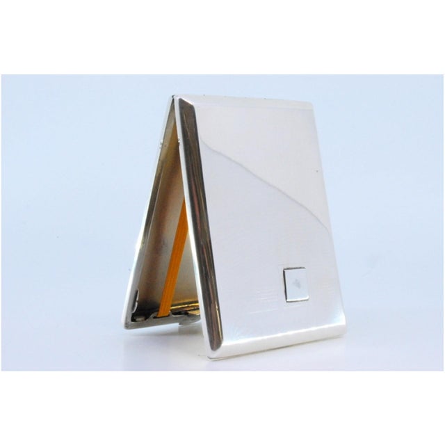 Metal Silver Cigarette Case with Surface Engravings Surrounding a Monogram Card, Gold Interior and Hinged Lid. For Sale - Image 7 of 8