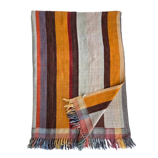 Textile Hand Woven Color Block Silk & Wool Throw by Neeru Kumar for Pavo For Sale - Image 7 of 11