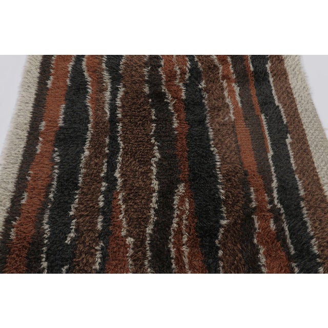 Rug & Kilim Vintage Swedish Rya Runner in Gray, Brown & Black Abstract Pattern - Rug & Kilim For Sale - Image 4 of 9