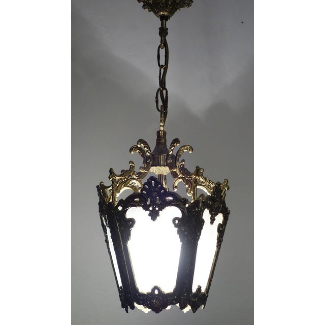 Spanish Brass Ground Glass Lamp from Unbekannt, 1950s For Sale - Image 10 of 11