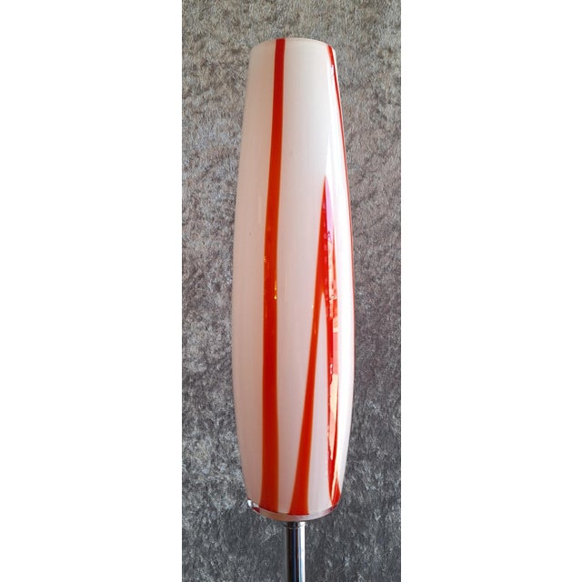 Vintage Floor Lamp with Chrome-Plated Metal Frame and Red and White Glass Shade, 1990s For Sale - Image 9 of 11