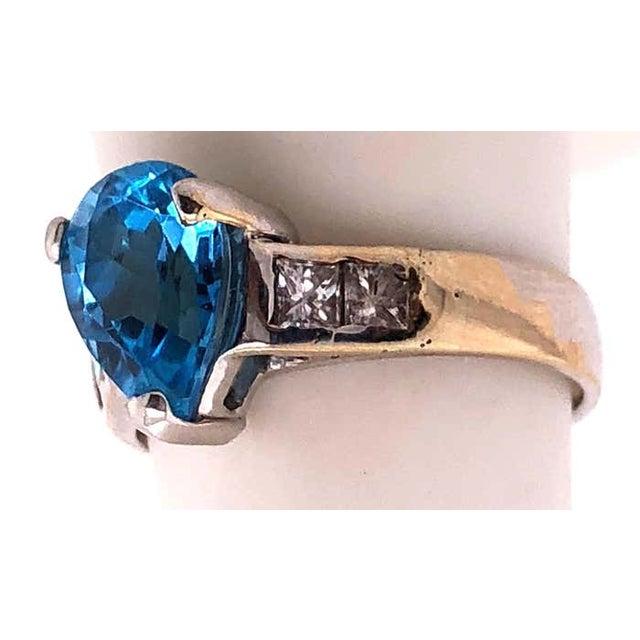 2010s 18 Karat White Gold Blue Topaz Center With Diamond Accents Ring 0.72 TDW, Size 6.5 For Sale - Image 5 of 8