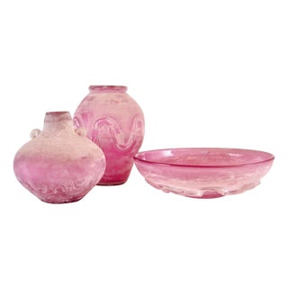 A Ruby Scavo Vases and Bowl by Livio Seguso for Bisazza, 1990, Set of 3 For Sale