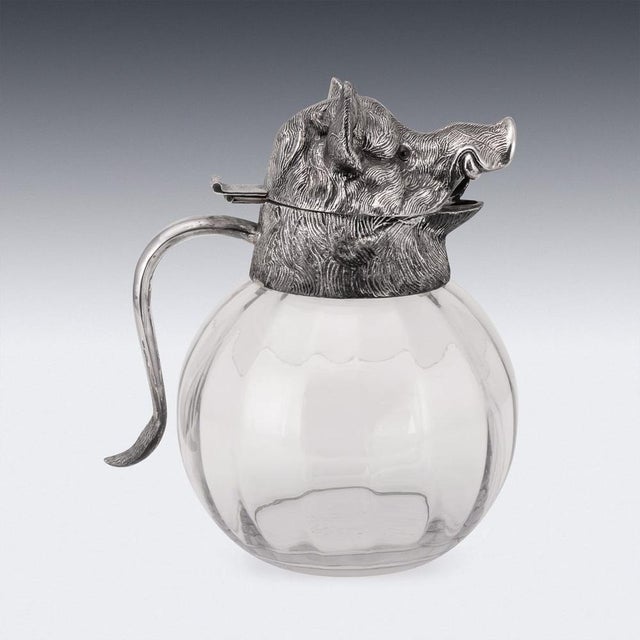 1970s Vintage Glass Jug with Silver-Plated Boar Head from Valenti, 1970s For Sale - Image 5 of 18