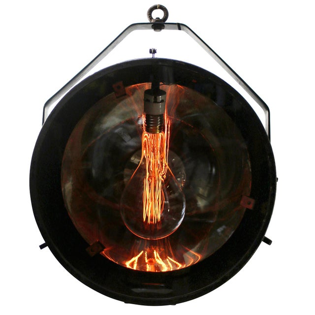 Industrial Industrial Black Metal and Mirrored Glass Spotlight Pendant Lamp For Sale - Image 3 of 7