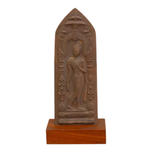 Graceful Terracotta Buddha Votive Plaque on Custom Stand