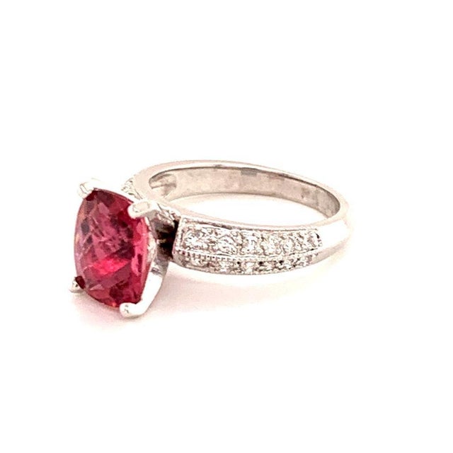 Diamond Tourmaline Rubellite Ring 6.75 14k Gold 4.10 TCW Women Certified For Sale - Image 9 of 16