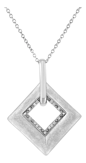 .925 Sterling Silver Pave-Set Diamond Accent Kite Shape 18" Pendant Necklace