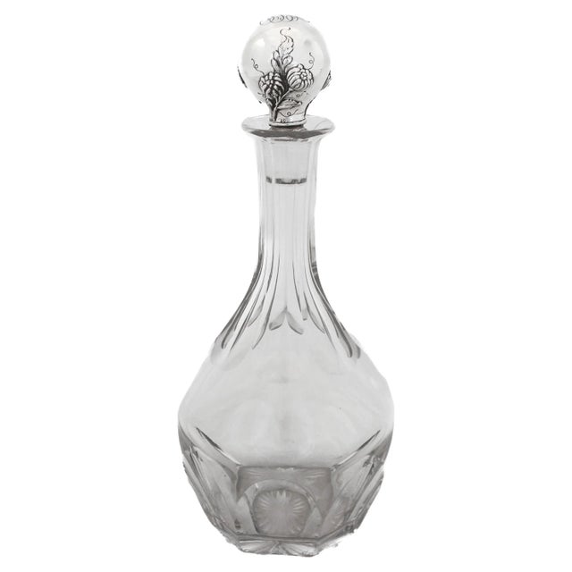 Metal Art Nouveau Sterling and Crystal Decanter For Sale - Image 7 of 7