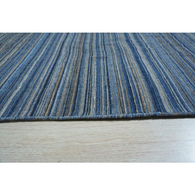 5x8 Blue Hand-Knotted Wool Horizon Stripe Geometric Modern Carpet Rug For Sale - Image 4 of 5