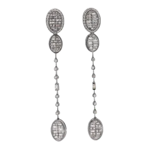 14k White Gold Oval 1 Carat Diamond Cluster Drop Dangle Earrings - 2 Pieces