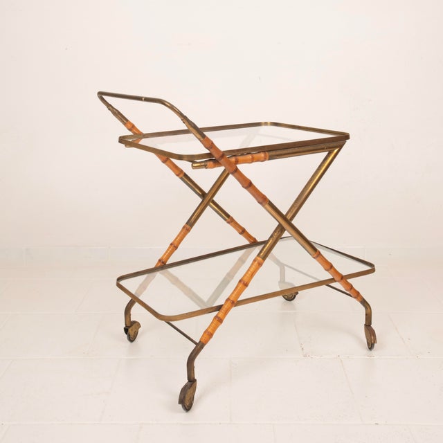 Vintage Cart in Faux Bamboo and Brass by Cesare Lacca, 1950 For Sale - Image 12 of 18