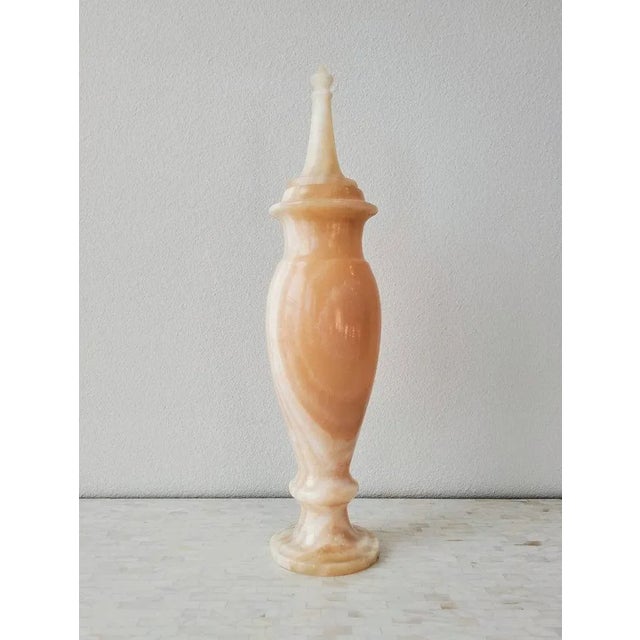 Alabaster Antique Neoclassical Alabaster Marble Lidded Vessel For Sale - Image 8 of 11