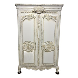 Louis XV–Style Armoire in Antique Cream & Gold Finish. French Elegance Reborn For Sale