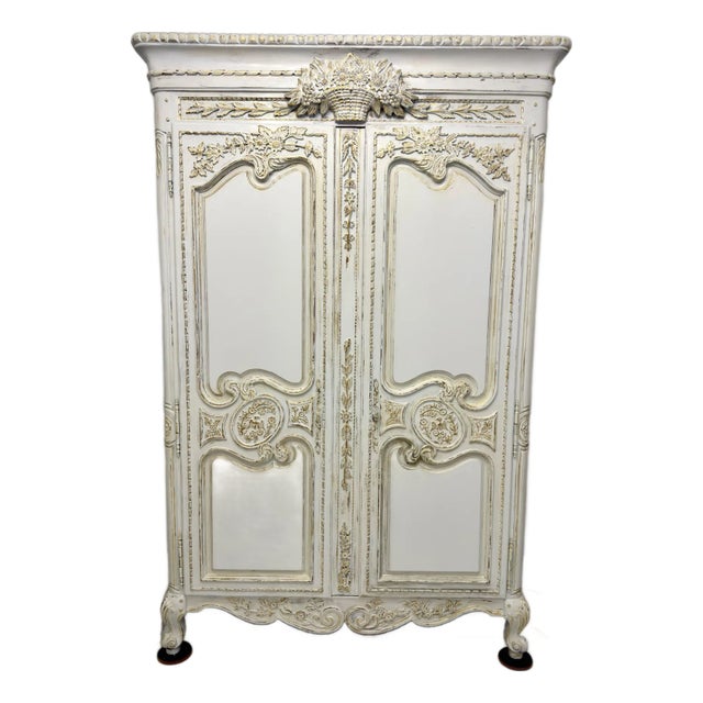 Louis XV–Style Armoire in Antique Cream & Gold Finish. French Elegance Reborn For Sale
