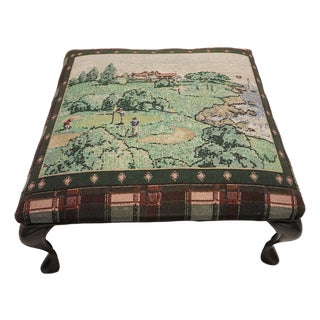 Vintage Traditional Golf Course Themed Tapestry Footstool For Sale