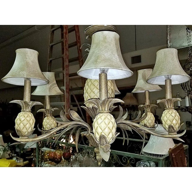 1980s Quoizel Pineapple Tole Chandelier For Sale - Image 9 of 13