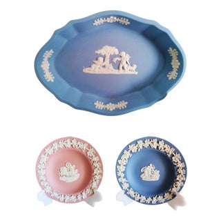 Three Piece Set in Blue and Pink Jasperware from Wedgwood, Set of 3 For Sale