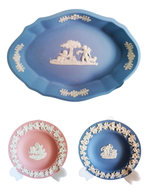 Three Piece Set in Blue and Pink Jasperware from Wedgwood, Set of 3