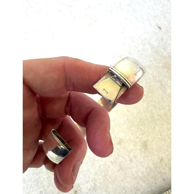 Contemporary Vintage Sterling Silver Hinge Bangle Bracelet For Sale - Image 3 of 5