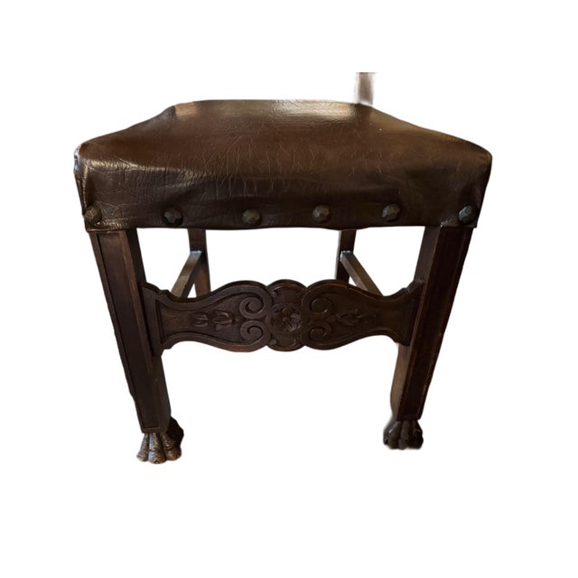 Wood Late 19th Century Antique Carved Wood Dining Chairs With Leather Upholstery, Set of 5 For Sale - Image 7 of 8