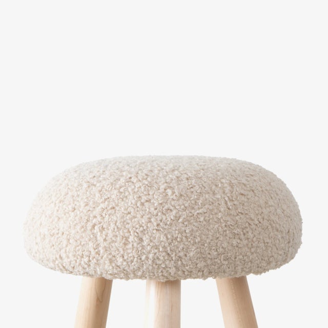 2020s Wooly Ottoman in Natural Faux Lambswool & Maple by Object Refinery For Sale - Image 5 of 8