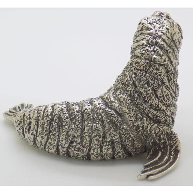 3-Oz. Vintage Italian Handmade Genuine Silver Walrus Large Figurine by Mario Cerreti of Arezzo, 1950s Heavy Solid 800 Silver Statue Decor For Sale - Image 6 of 14