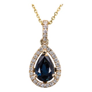 1.22cts Ceylon Sapphire Pendant W Ethical Diamonds in 14k Solid Gold | Pe 8x6mm For Sale