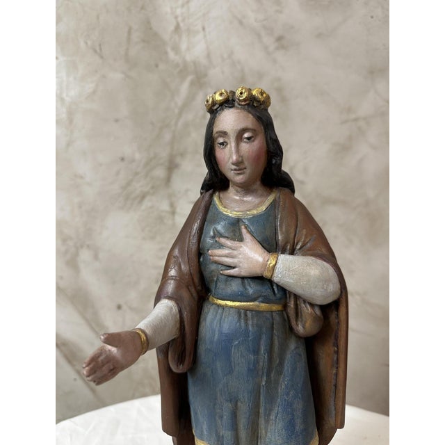 Wood 19th Century Wooden Virgin Mary, 1800s For Sale - Image 7 of 13