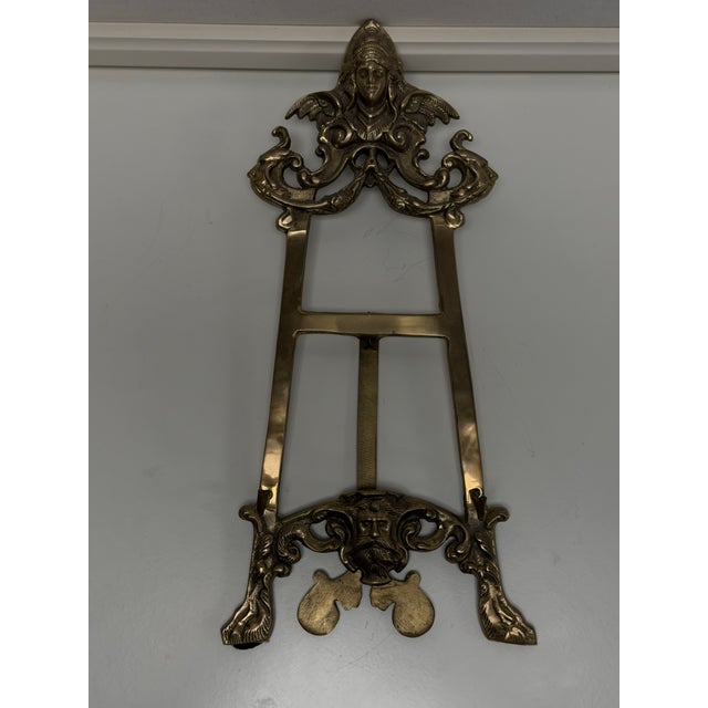 Metal Vintage Brass Easel Ornate Tripod Art Stand With Winged Minerva & Poseidon For Sale - Image 7 of 7